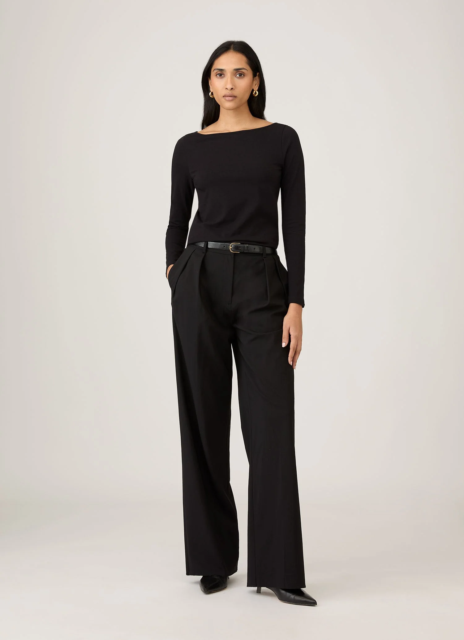 Women's Stretch Cotton Slash Neck Top in Black - Image 2