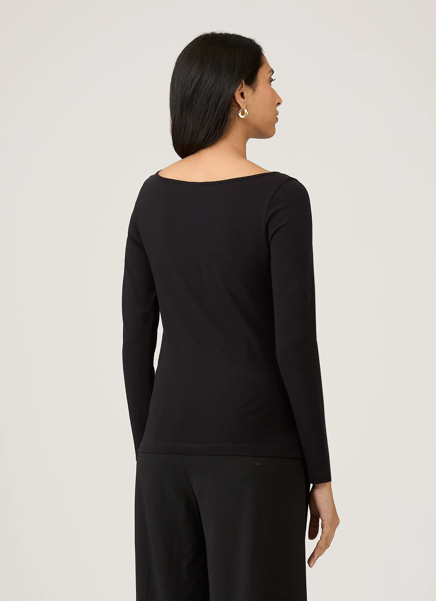 Women's Stretch Cotton Slash Neck Top in Black - Image 3