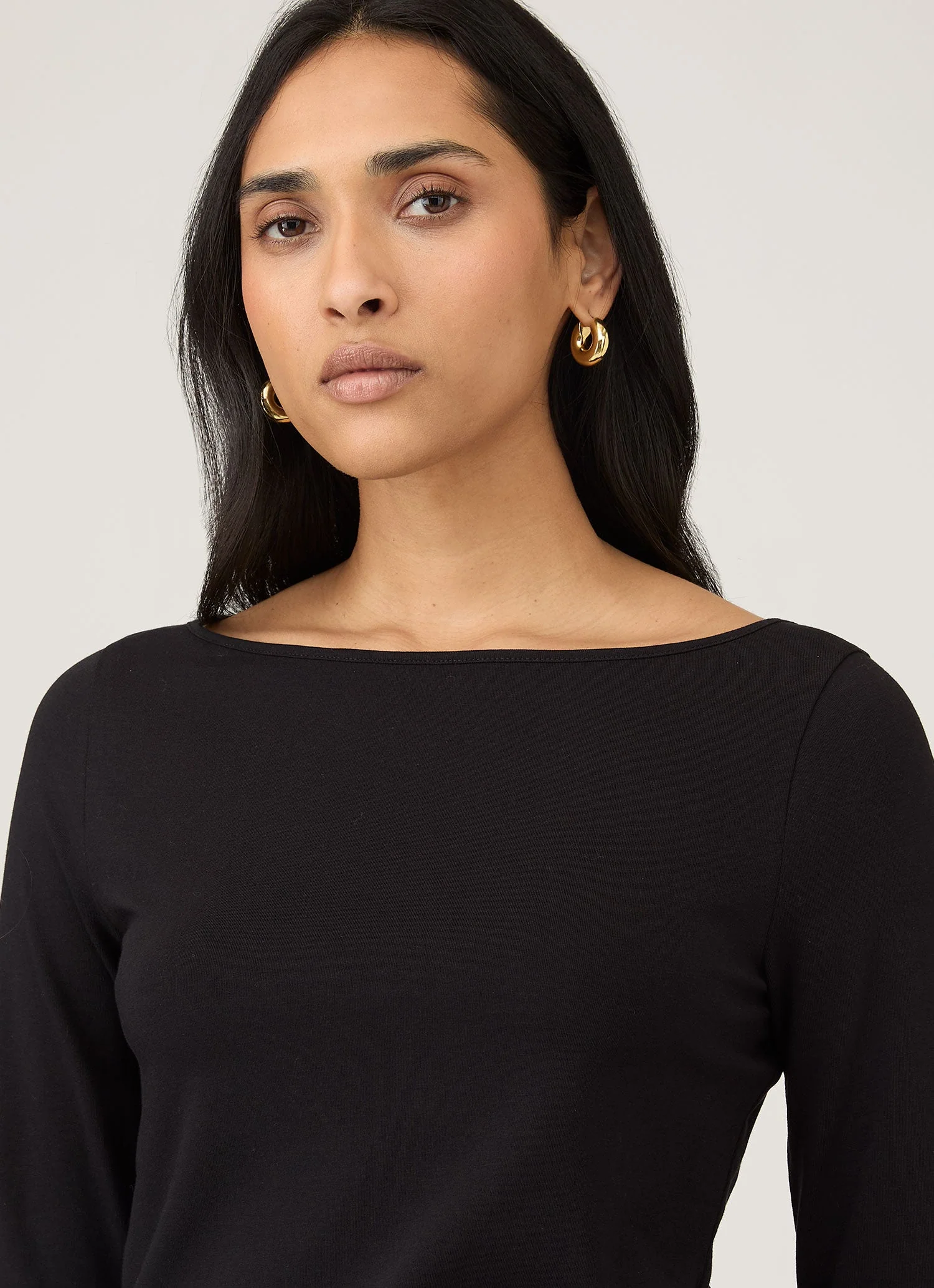 Women's Stretch Cotton Slash Neck Top in Black - Image 4