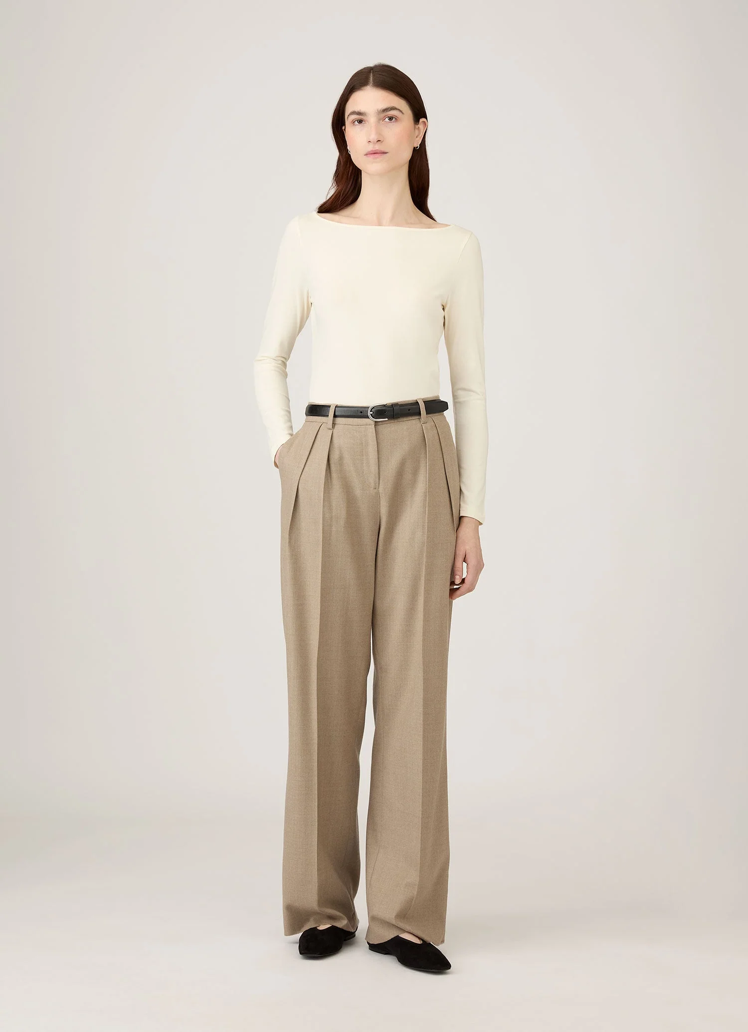 Women's Stretch Cotton Slash Neck Top in Ecru - Image 2
