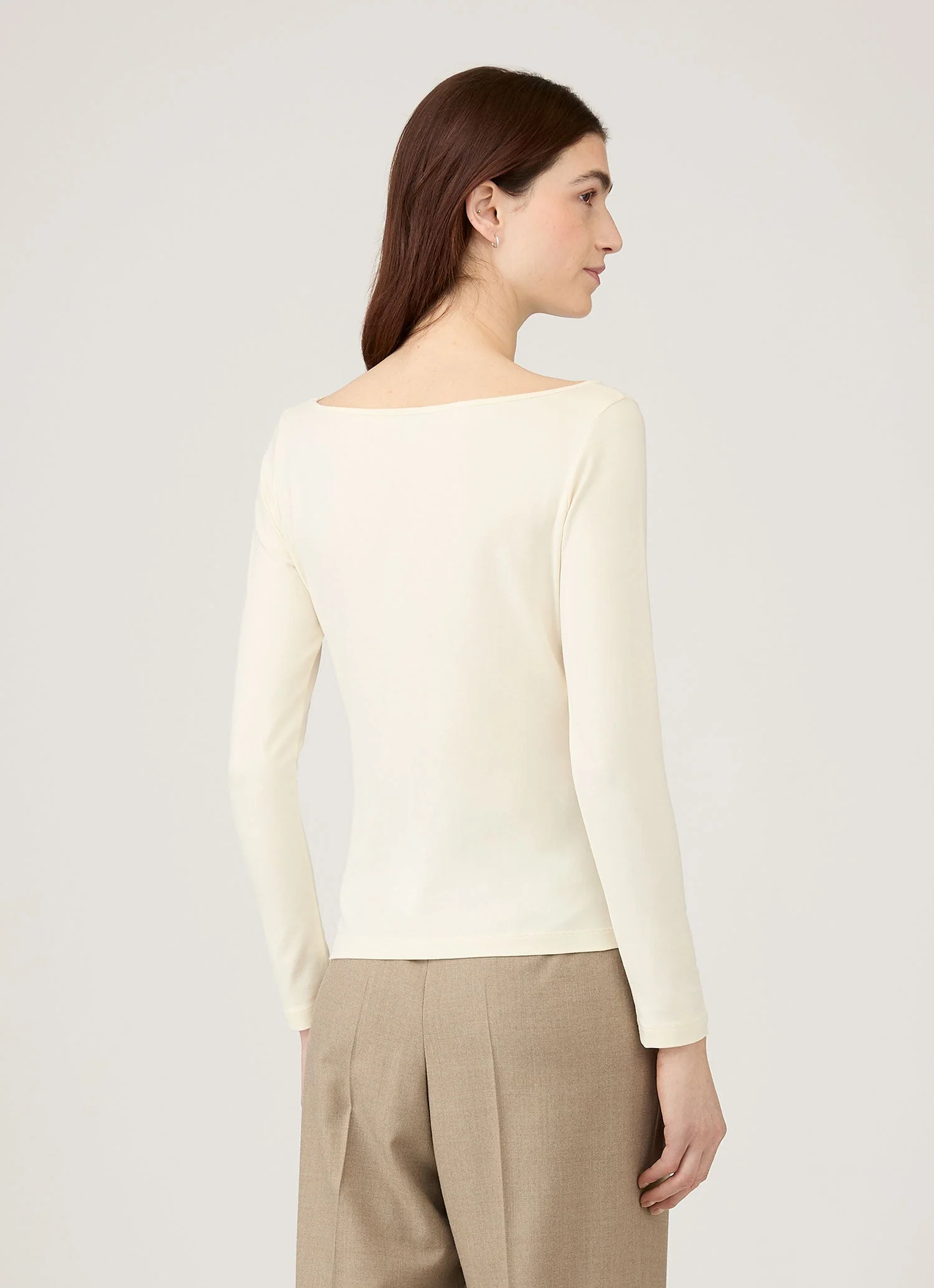 Women's Stretch Cotton Slash Neck Top in Ecru - Image 3