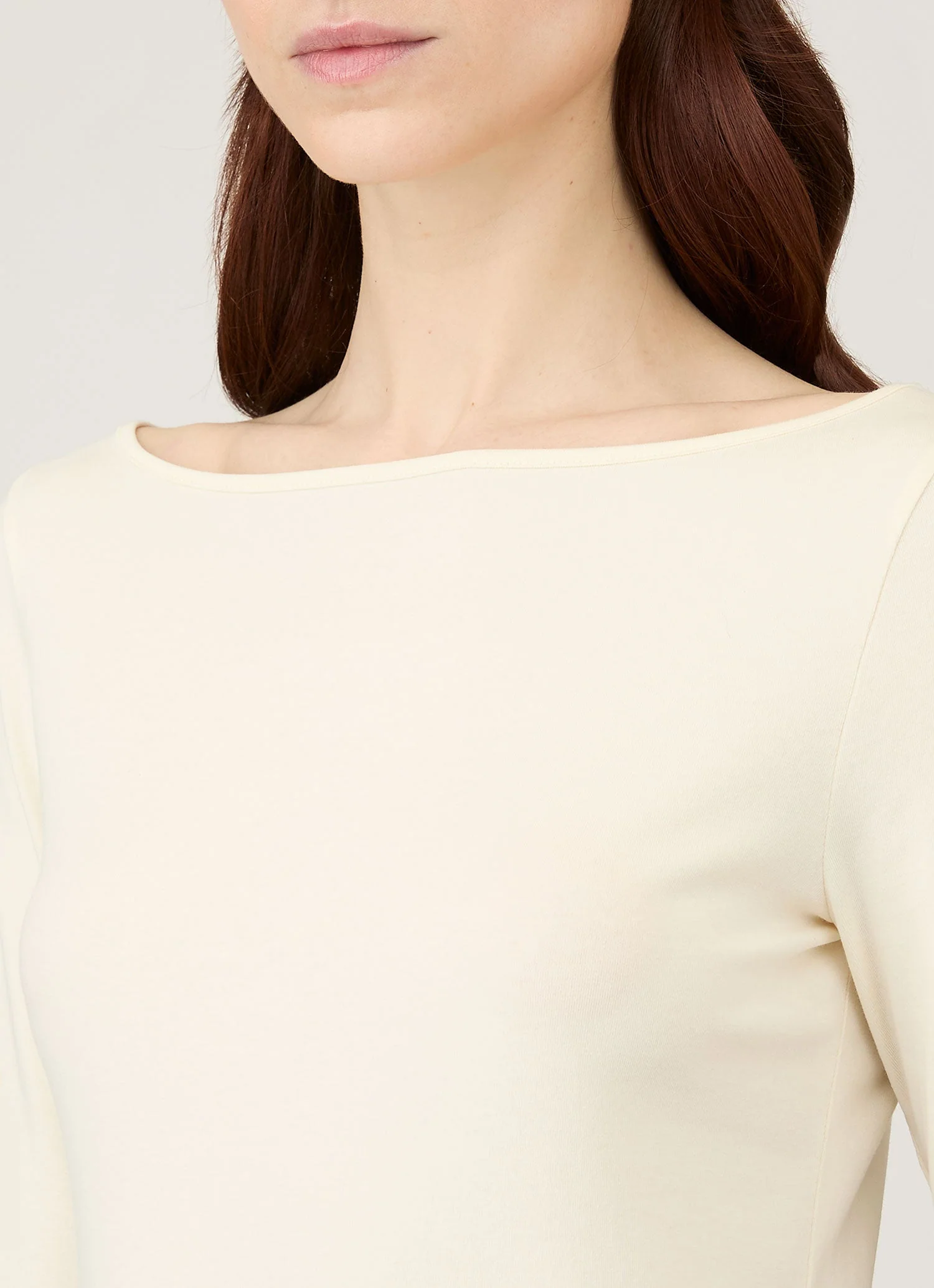 Women's Stretch Cotton Slash Neck Top in Ecru - Image 4