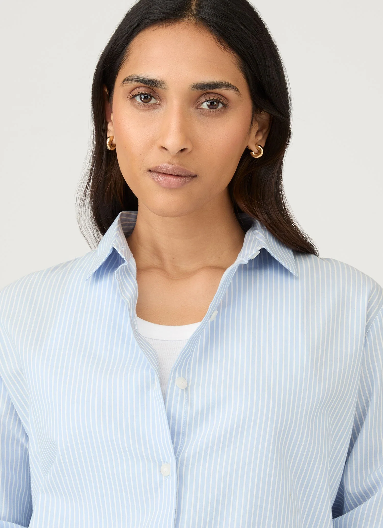 Women's Cotton Shirt in Light Blue/White - Image 4
