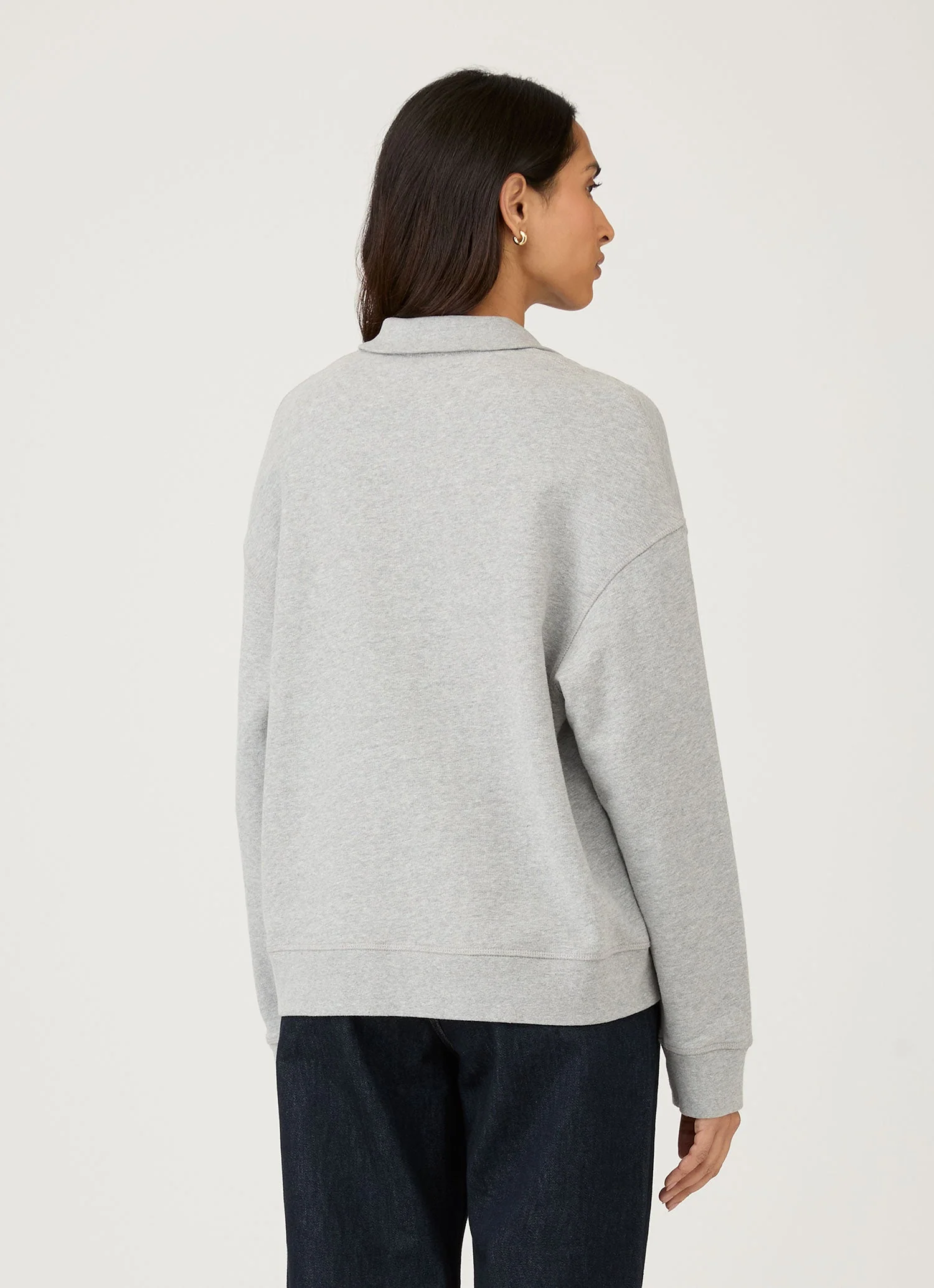 Women's Half Zip Loopback Sweatshirt in Grey Melange - Image 3